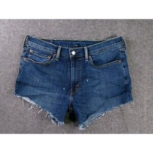 Levis 511 Denim Shorts Women 34 Low Rise Distressed Frayed Hem Blue Cutoff Booty
